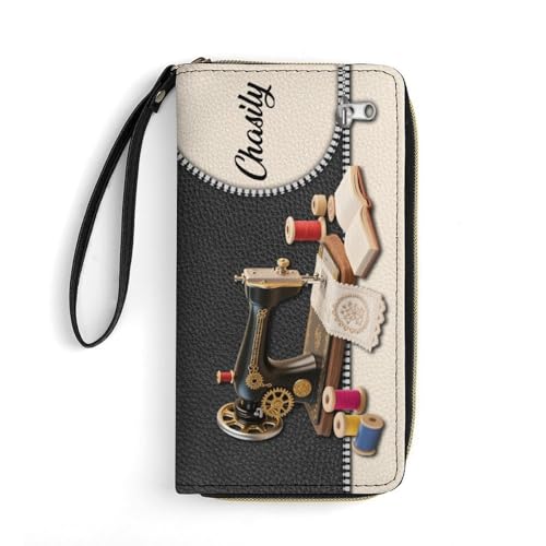 WILINNI Personalisierte Nähmaschine Leder Geldbörse Benutzerdefinierte Name Nähgeldbörse Lustige Mama Brieftasche Geschenk Damen Mama Oma Weihnachten Geburtstag Jahrestag (Stil 3) von WILINNI