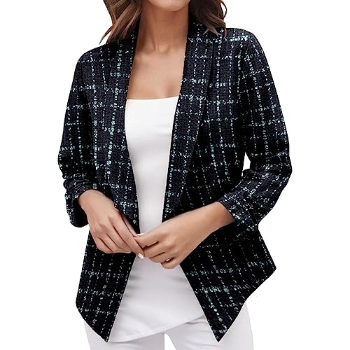 Blazer Damen Sportlich Blau Damenblazer Frühjahr Damen Business Casual Cropped Blazerjacke Offene Blazer 3/4 Ärmel Kurz Leicht Jacke Mantel Strickjacke Cardigan Roter Mantel Blazer Damen Grün Schwar von WILLBEST