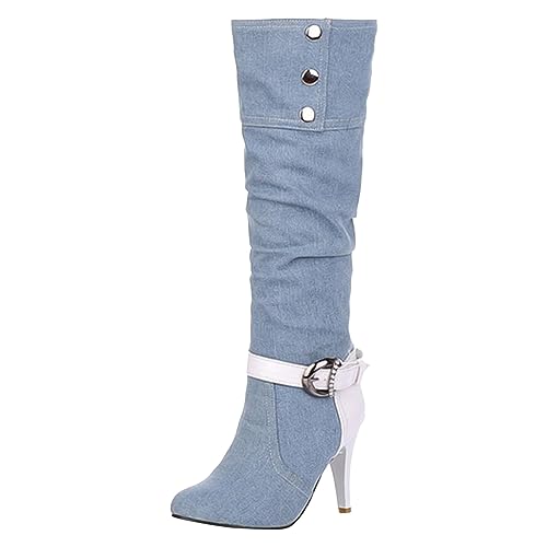 Langschaft Damen Stiefel Stiefel Damen Beige Mit Absatz Schnürstiefeletten Damen Boots High Heel Stiefel Damen Langschaft Stiefel Touring Stiefel Flache Schlupfstiefel Damen Stöckelschuhe Schneestie von WILLBEST