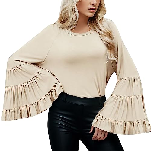 Shirt Damen 3/4 arm Oversize Tunika Kleid Damen Langarm elegant Bluse leinen sportliche blusen Bandeau top lang Longsleeve wickelshirt Damenmode große größen Coole von WILLBEST