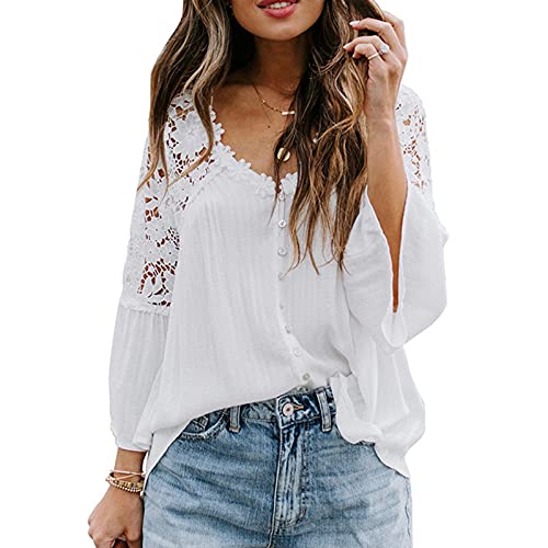 Tshirt Damen Weiss Baumwolle Tunika Kleid lang Damen Bluse blau Elegante weiße Bluse weiße Kurzarm t Shirt weiß t Shirts Summer Shirts für von WILLBEST