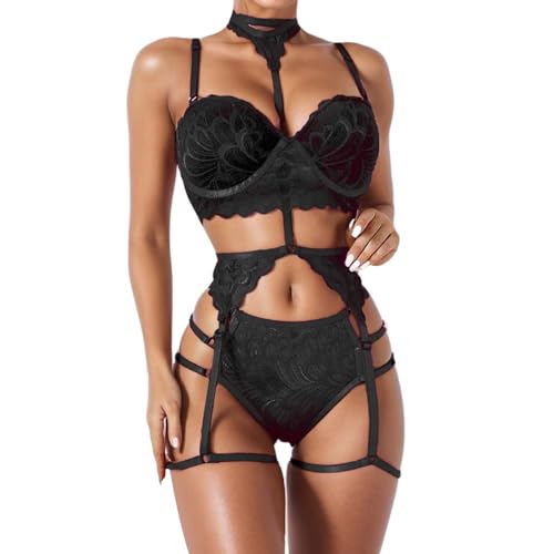 WILLBEST Dessous Damen sexy unterwäsche Curvy 48 getragene Slips Dessous für männer BH Set 100d Babydoll Bustier mit Polster Weihnachts Dessous Oberschenkel reiben Schutz Corset Bodysuit Satin pyjam von WILLBEST