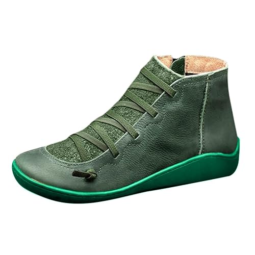 WILLBEST Schuh Flache Freizeitstiefel Seitliche Damen Schnürstiefel Zehenreißverschluss Runde Retro Damenstiefel Kinder Mädchen Größe 34 (b-Green, 40) von WILLBEST