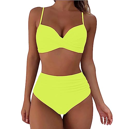 WILLBEST Damen Bikini Triangel Top & High Waist Hose, Gelb, XL von WILLBEST