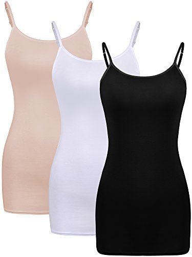 3 Stück Damen Basic Layering Lange Tanks Verstellbarer Spaghetti Strap Cami Camisole Tank Top (Set von Farben 2, M Größe) von WILLBOND