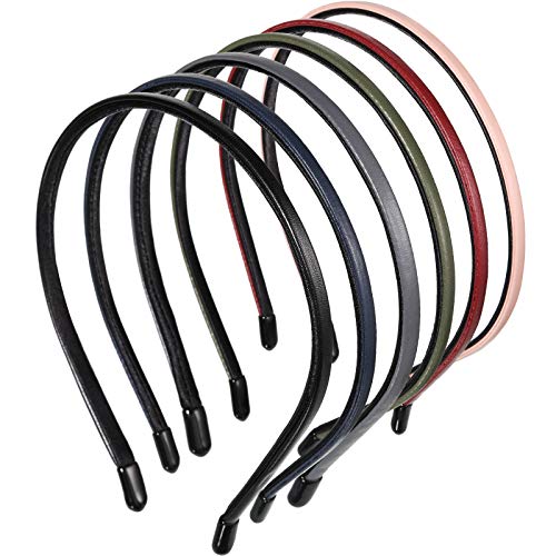 6 Stück Kunststoff Dünn Stirnband Leder Überzogenes Haarschlaufen Verschluss Haarbänder Solides Einfaches für Frauen und Mädchen, 6 Farben von WILLBOND