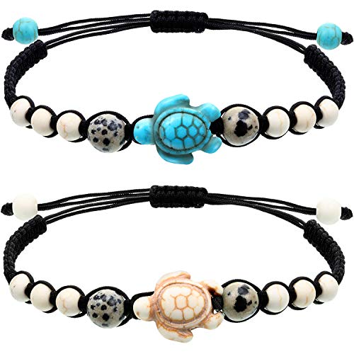 WILLBOND 2 Pieces Promise Friendship Handmade Meaning Distance Matching Bracelet Gift for Best Friend Couple Lover Girls, Adjustable Cord Bracelets with 1 Wish Card (Schildkröte) von WILLBOND