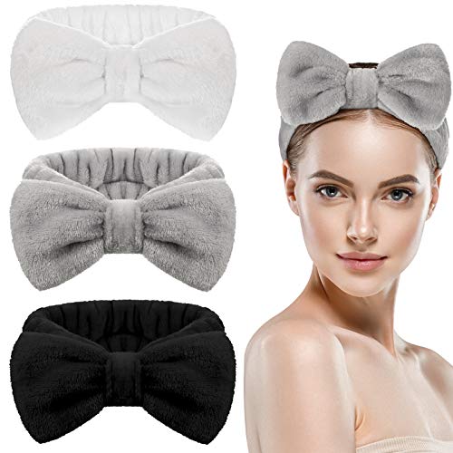 WILLBOND 3 Stück Bowknot Haarbänder Makeup Stirnbänder Schleifen Haarwickel Handtuch Korallen Vlies Kosmetisches Haarband Sport Bad Dusche Haarbänder für Frauen Mädchen von WILLBOND