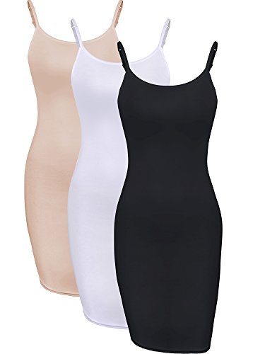 WILLBOND 3 Stück Grundlegende Cami Damen Lange Tanks Camisole Tank Top Kleid Slip Kleid mit Spaghetti Strap, Einfarbig (M Größe, Mehrfarben 2) von WILLBOND