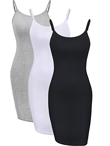 WILLBOND 3 Stück Grundlegende Cami Damen Lange Tanks Camisole Tank Top Kleid Slip Kleid mit Spaghetti Strap, Einfarbig (S Größe, Mehrfarben 1) von WILLBOND