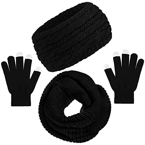 WILLBOND 3 Stücke Winter Warm Set Schutz Ohr Stricken Haarband Nackenwärmer Schal Touchscreen Handschuhe für Männer Damen von WILLBOND