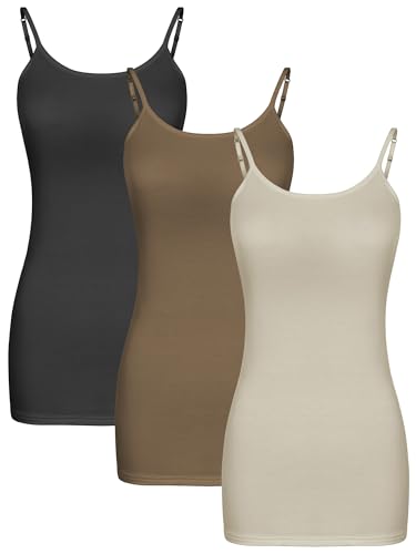 WILLBOND 3-teiliges Damen-Tanktop mit verstellbaren Spaghettiträgern, Grau, Beige, Braun, Mittel von WILLBOND