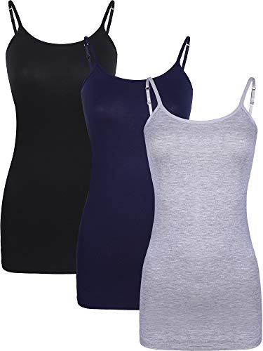 WILLBOND 3-teiliges Damen-Tanktop mit verstellbaren Spaghettiträgern, Schwarz, Dunkelblau und Grau, Mittel von WILLBOND