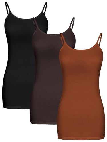 WILLBOND Lange Basic-Tanktops für Damen, verstellbare Spaghettiträgern, Camisole-Oberteil, 3 Stück, Groß von WILLBOND