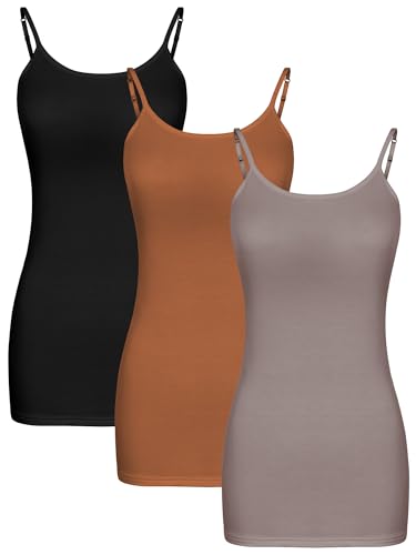 WILLBOND 3-teiliges Damen-Tanktop mit verstellbaren Spaghettiträgern, Schwarz, helles Karamell, Cremekaffee, Mittel von WILLBOND