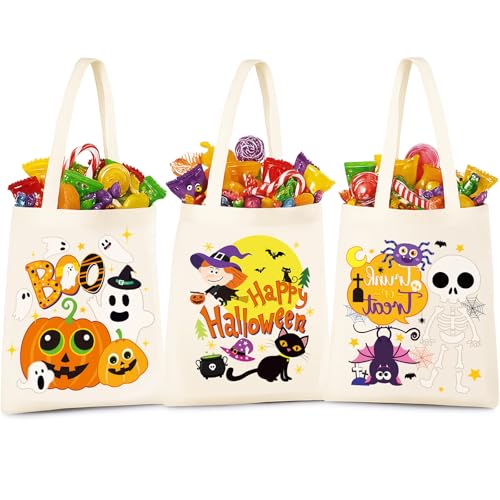 WILLBOND 3 x Halloween-Tragetaschen, 35 cm, groß, wiederverwendbar, Leinen, für Süßigkeiten, Einkäufe, Leckereien, Partygeschenke WILLBOND 3 x Halloween-Tragetaschen, 35 cm, groß, wiederverwendbar, Leinen, für Süßigkeiten, Einkäufe, Leckereien, Partygeschenke von WILLBOND