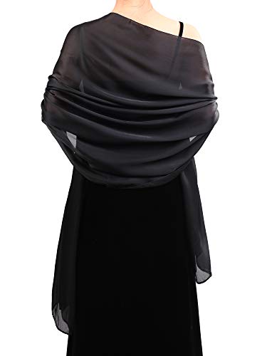 WILLBOND Damen Chiffon-Schal für Brautabend, weicher Wickelschal, Chiffon-Schal, Band-Schal, Satin-Schal für Frauen und Mädchen, schwarz 2, von WILLBOND