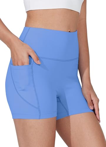 WIILIT 3" Damen Badeshorts UPF50 Badehose Bikinihose Schwimmshorts Hohe Taille Tummy Control Boardshorts Schnell Trocknend mit Innenfutter Taschen Blau M von WILLIT