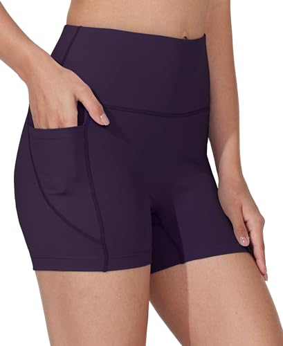 WIILIT 3" Damen Badeshorts UPF50 Badehose Bikinihose Schwimmshorts Hohe Taille Tummy Control Boardshorts Schnell Trocknend mit Innenfutter Taschen Dunkelviolett L von WILLIT