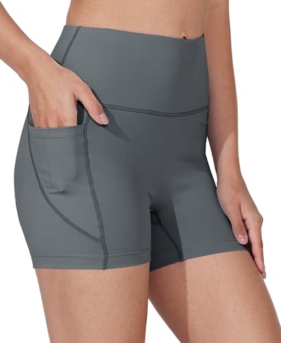 WIILIT 3" Damen Badeshorts UPF50 Badehose Bikinihose Schwimmshorts Hohe Taille Tummy Control Boardshorts Schnell Trocknend mit Innenfutter Taschen Grau XL von WILLIT