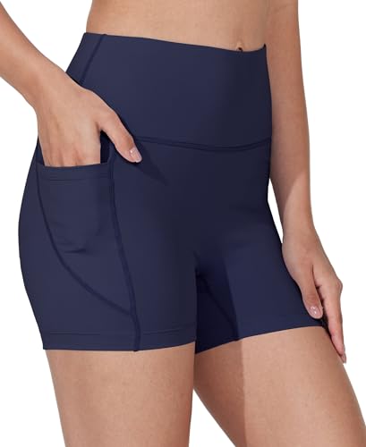 WIILIT 3" Damen Badeshorts UPF50 Badehose Bikinihose Schwimmshorts Hohe Taille Tummy Control Boardshorts Schnell Trocknend mit Innenfutter Taschen Marineblau L von WILLIT