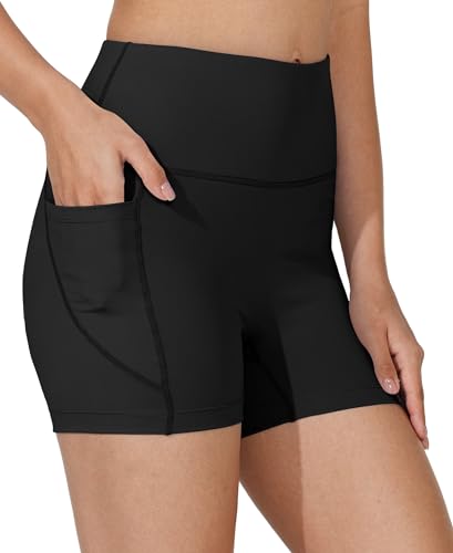 WIILIT 3" Damen Badeshorts UPF50 Badehose Bikinihose Schwimmshorts Hohe Taille Tummy Control Boardshorts Schnell Trocknend mit Innenfutter Taschen Schwarz XXXL von WILLIT