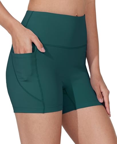 WIILIT 3" Damen Badeshorts UPF50 Badehose Bikinihose Schwimmshorts Hohe Taille Tummy Control Boardshorts Schnell Trocknend mit Innenfutter Taschen Türkis M von WILLIT