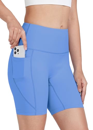 WIILIT 6" Damen Badeshorts UPF50 Badehose Bikinihose Schwimmshorts Hohe Taille Tummy Control Boardshorts Schnell Trocknend mit Innenfutter Taschen Blau M von WILLIT