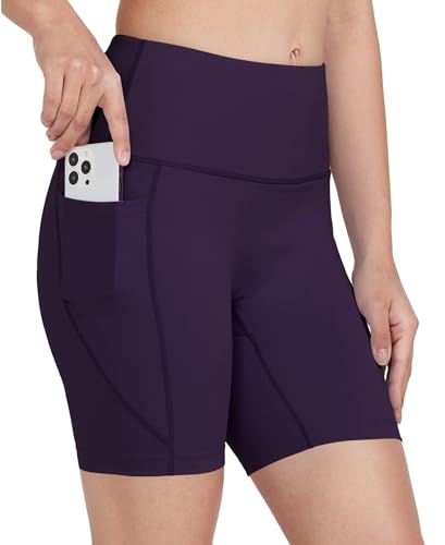 WIILIT 6" Damen Badeshorts UPF50 Badehose Bikinihose Schwimmshorts Hohe Taille Tummy Control Boardshorts Schnell Trocknend mit Innenfutter Taschen Dunkelviolett M von WILLIT