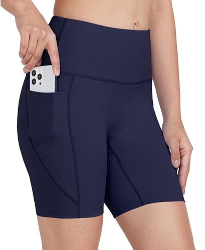 WIILIT 6" Damen Badeshorts UPF50 Badehose Bikinihose Schwimmshorts Hohe Taille Tummy Control Boardshorts Schnell Trocknend mit Innenfutter Taschen Marineblau XL von WILLIT