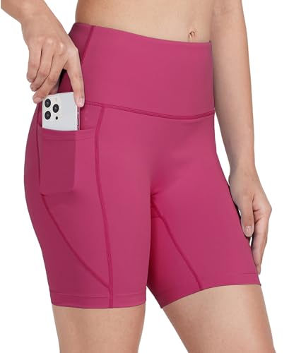 WIILIT 6" Damen Badeshorts UPF50 Badehose Bikinihose Schwimmshorts Hohe Taille Tummy Control Boardshorts Schnell Trocknend mit Innenfutter Taschen Rose XXXL von WILLIT