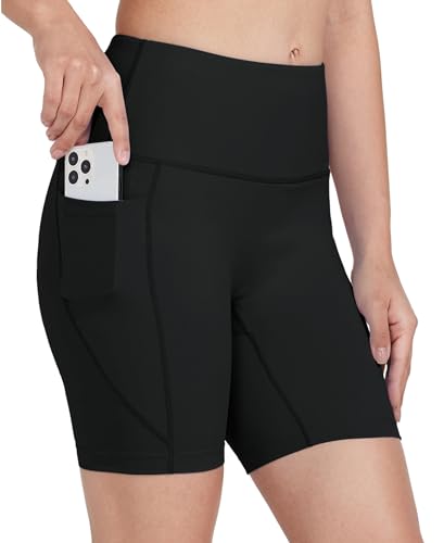 WIILIT 6" Damen Badeshorts UPF50 Badehose Bikinihose Schwimmshorts Hohe Taille Tummy Control Boardshorts Schnell Trocknend mit Innenfutter Taschen Schwarz L von WILLIT