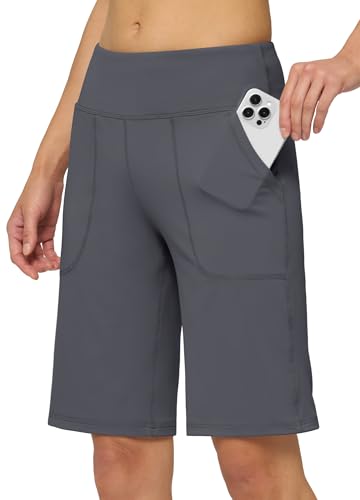 WILIIT Shorts Damen Sommer Sporthose Bermuda Baumwolle Yoga Shorts High Waist Kurze Hose Laufshorts Traininghose Fitness Running Gym mit Taschen Grau S von WILLIT