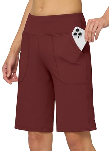 WILIIT Shorts Damen Sommer Sporthose Bermuda Baumwolle Yoga Shorts High Waist Kurze Hose Laufshorts Traininghose Fitness Running Gym mit Taschen Rot L von WILLIT