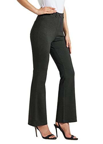 WILLIT 28" Damen Yoga Kleid Hose Bootcut Arbeitshose Stretch Büro Casual Gürtelschlaufen Hose 4 Taschen Dunkelgrau M von WILLIT