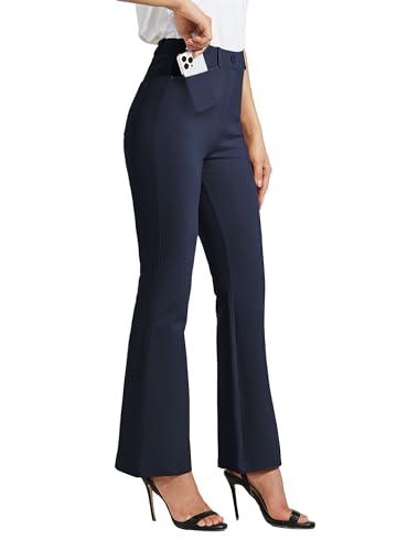 WILLIT 28" Damen Yoga Kleid Hose Bootcut Arbeitshose Stretch Büro Casual Gürtelschlaufen Hose 4 Taschen Navy XXL von WILLIT