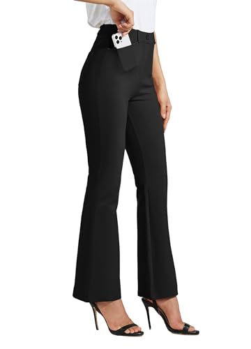 WILLIT 28" Damen Yoga Kleid Hose Bootcut Arbeitshose Stretch Büro Casual Gürtelschlaufen Hose 4 Taschen Schwarz XL von WILLIT