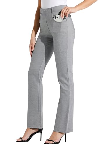 WILLIT 29" Damen Yoga Kleid Hose Bootcut Arbeitshose Stretch Büro Casual Gürtelschlaufen Hose 4 Taschen Hellgrau XXL von WILLIT
