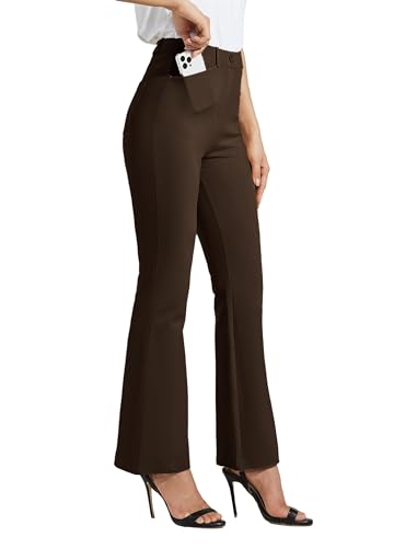 WILLIT 30" Damen Yoga Kleid Hose Bootcut Arbeitshose Stretch Büro Casual Gürtelschlaufen Hose 4 Taschen Braun XXL von WILLIT