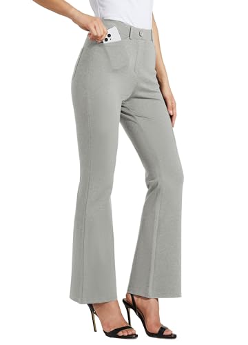 WILLIT 30" Damen Yoga Kleid Hose Bootcut Arbeitshose Stretch Büro Casual Gürtelschlaufen Hose 4 Taschen Hellgrau XL von WILLIT