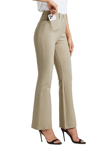 WILLIT 30" Damen Yoga Kleid Hose Bootcut Arbeitshose Stretch Büro Casual Gürtelschlaufen Hose 4 Taschen Hellkhaki S von WILLIT