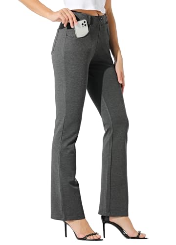 WILLIT 31" Damen Yoga Kleid Hose Bootcut Arbeitshose Stretch Büro Casual Gürtelschlaufen Hose 4 Taschen Dunkelgrau M von WILLIT