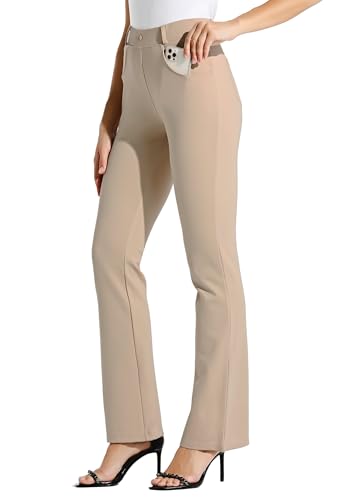 WILLIT 31" Damen Yoga Kleid Hose Bootcut Arbeitshose Stretch Büro Casual Gürtelschlaufen Hose 4 Taschen Khaki XXL von WILLIT