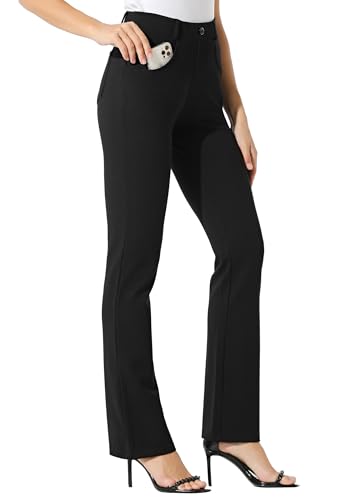 WILLIT 31" Damen Yoga Kleid Hose Bootcut Arbeitshose Stretch Büro Casual Gürtelschlaufen Hose 4 Taschen Schwarz XS von WILLIT