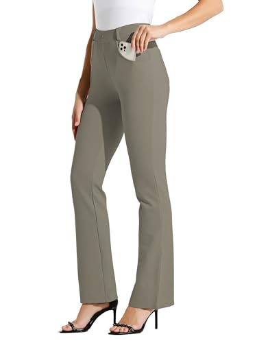 WILLIT 33" Damen Yoga Kleid Hose Bootcut Arbeitshose Stretch Büro Casual Gürtelschlaufen Hose 4 Taschen Graugrün XXL von WILLIT