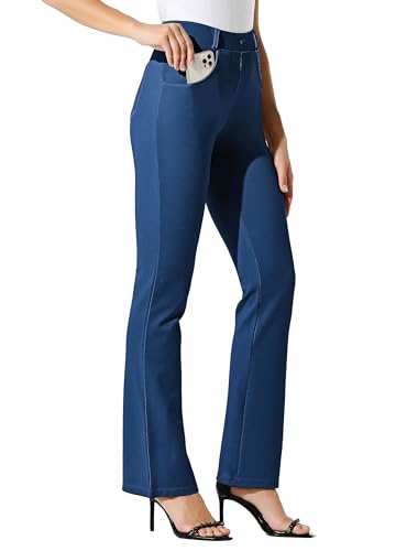 WILLIT 33" Damen Yoga Kleid Hose Bootcut Arbeitshose Stretch Büro Casual Gürtelschlaufen Hose 4 Taschen Marineblau XS von WILLIT