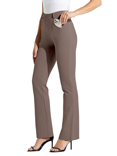WILLIT 33" Damen Yoga Kleid Hose Bootcut Arbeitshose Stretch Büro Casual Gürtelschlaufen Hose 4 Taschen Dunkelbraun XS von WILLIT