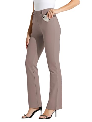 WILLIT 33" Damen Yoga Kleid Hose Bootcut Arbeitshose Stretch Büro Casual Gürtelschlaufen Hose 4 Taschen Rosabraun S von WILLIT