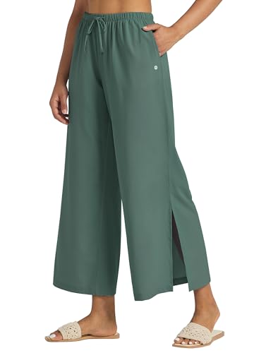 WILLIT Damen Hose Weite Hose Palazzo Leichte Freizeithose High Waiste Strandhose UPF 50+ Badehose Beach Schnelltrockner Sonnenschutz mit Taschen Graugrün XL von WILLIT
