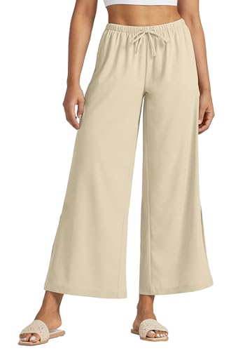 WILLIT Damen Hose Weite Hose Palazzo Leichte Freizeithose High Waiste Strandhose UPF 50+ Badehose Beach Schnelltrockner Sonnenschutz mit Taschen Khaki XL von WILLIT